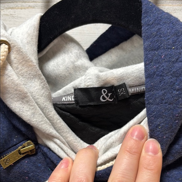 Quilted Blue Hoodie with Light Grey Accents - Picture 2 of 7